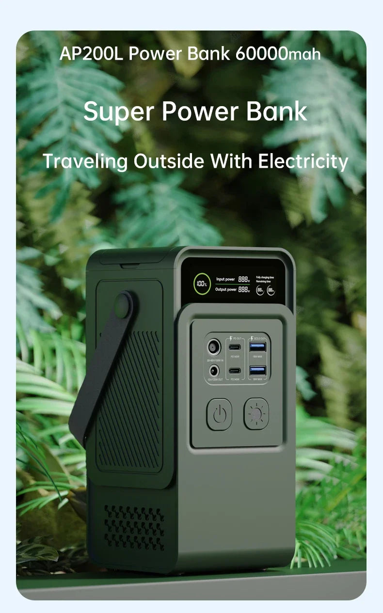 Portable Power Bank 192Wh Camping LiFePO4 Battery PD3.1 140W Ultra Fast Charging DC Solar Supply Generator
