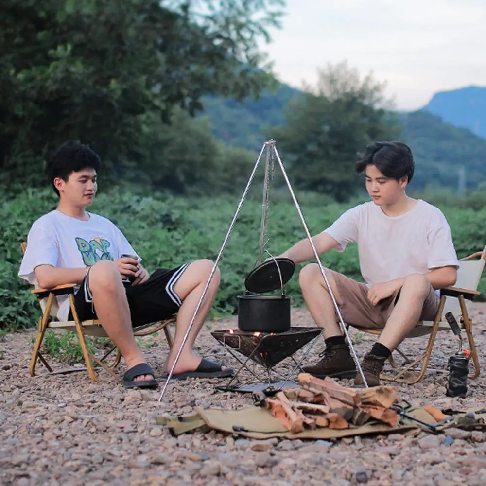 Outdoor Large Bonfire Tripod Portable Camping Picnic Campfire Cooking Pot Hanging Chain Triangle Support Stand Rack Accessories