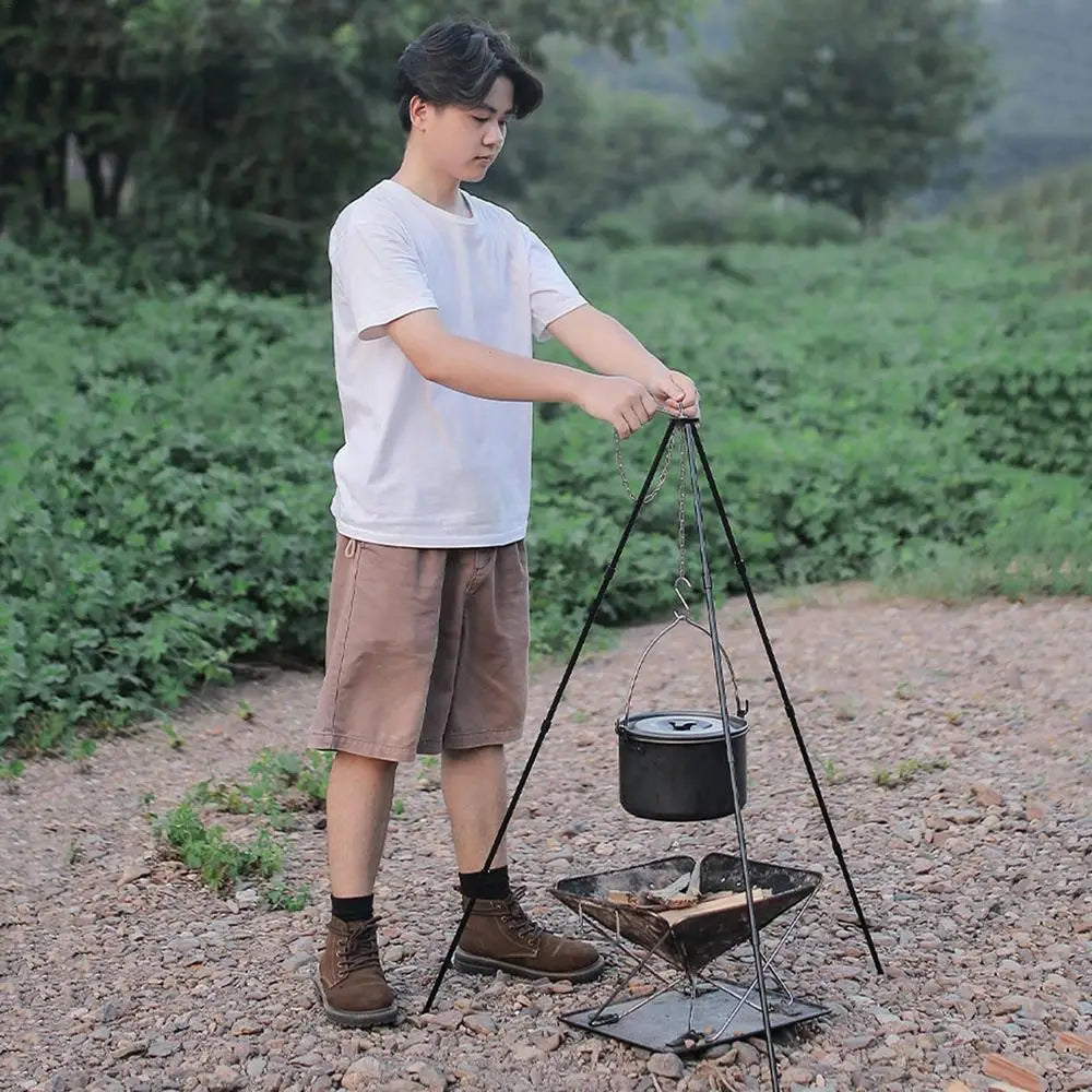 Outdoor Large Bonfire Tripod Portable Camping Picnic Campfire Cooking Pot Hanging Chain Triangle Support Stand Rack Accessories