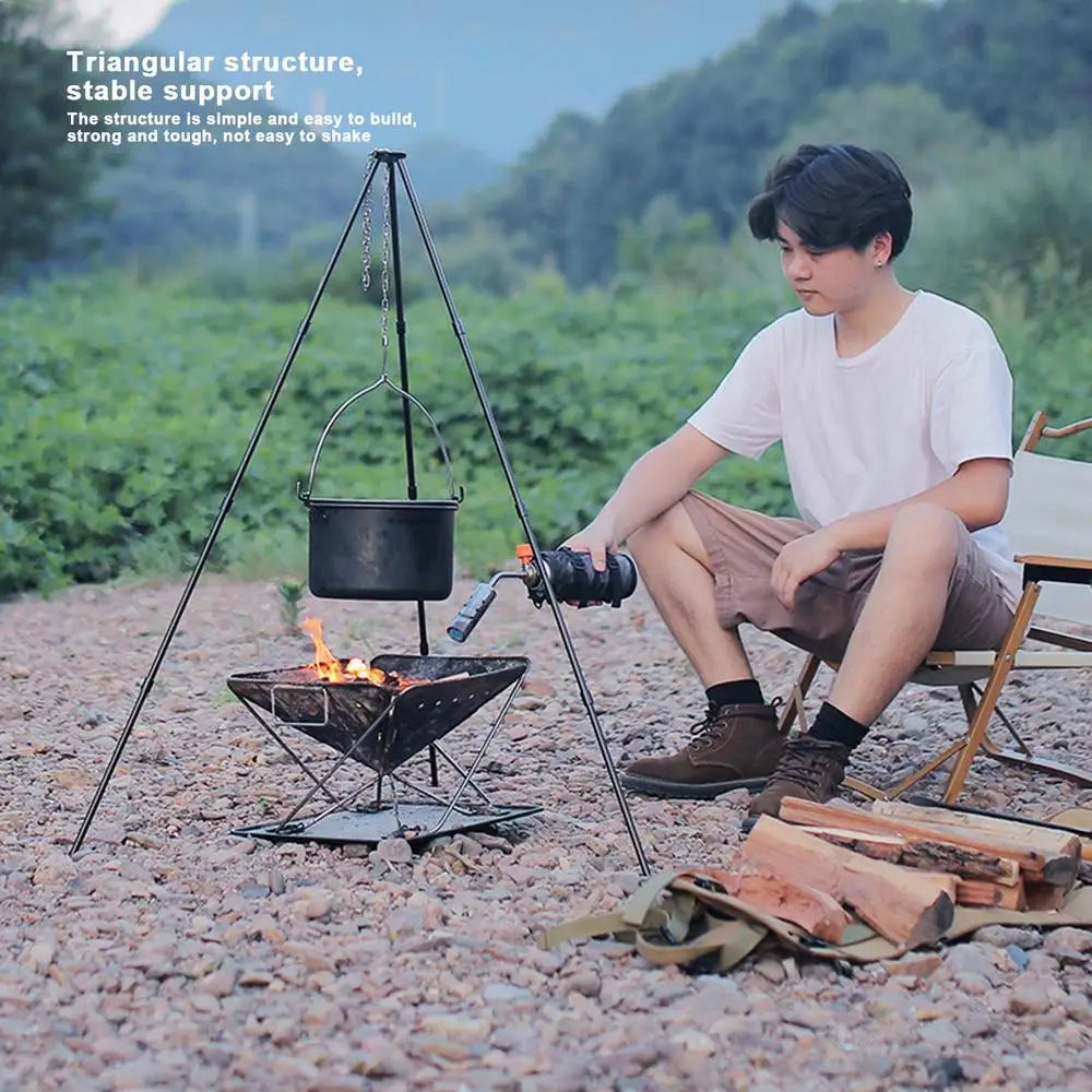 Outdoor Large Bonfire Tripod Portable Camping Picnic Campfire Cooking Pot Hanging Chain Triangle Support Stand Rack Accessories