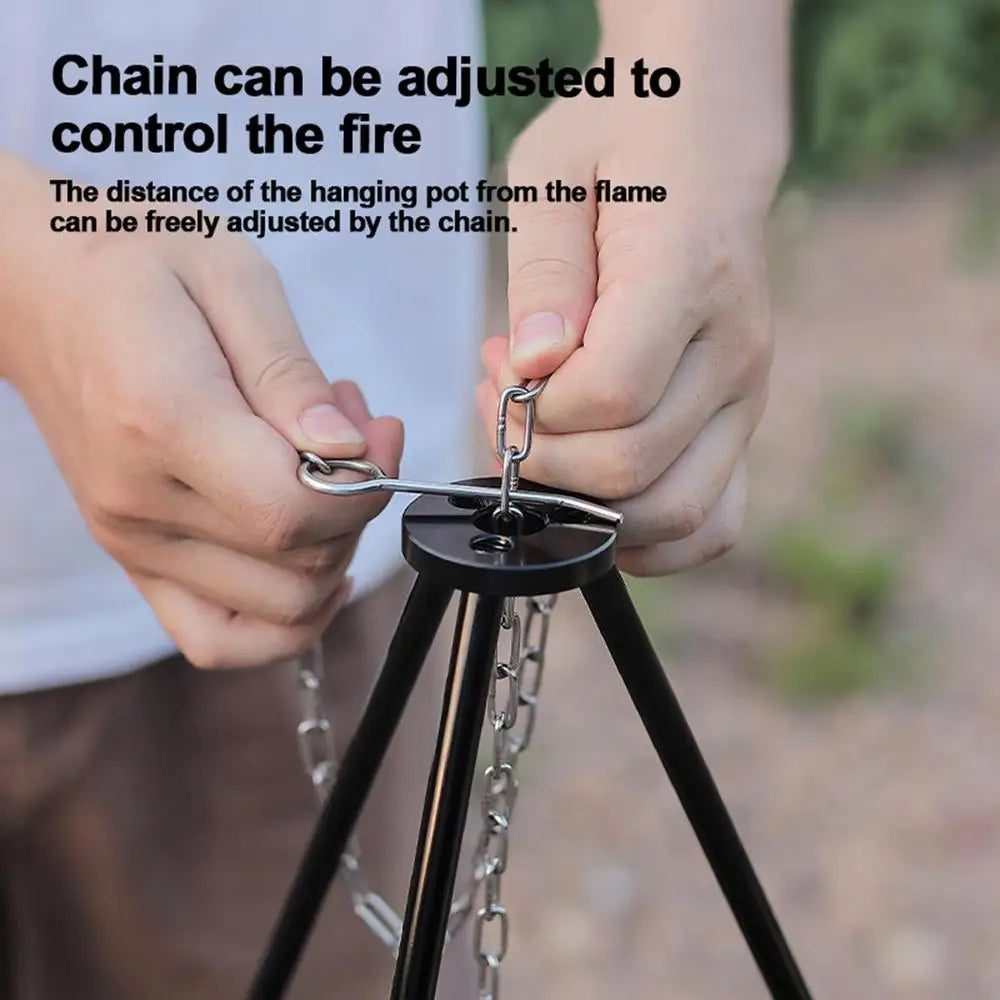 Outdoor Large Bonfire Tripod Portable Camping Picnic Campfire Cooking Pot Hanging Chain Triangle Support Stand Rack Accessories